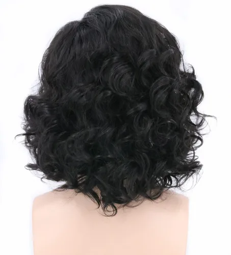 Vista 4 de Lucoacos Peluca rizada ondulada corta negra para hombre, peluca de disfraz de cosplay de Halloween