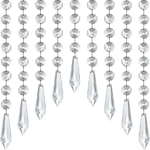 Vista 6 de Jishi - Guirnalda de cristal de 10 m, hebras de cuentas de cristal colgantes para decoración de candelabros, centros de mesa para fiestas de boda