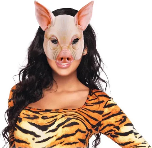 Vista 2 de Soochat Máscara de cerdo de Halloween, máscara de cabeza de cerdo, máscaras de cerdo de media cara para Halloween, festival, fiesta de máscaras