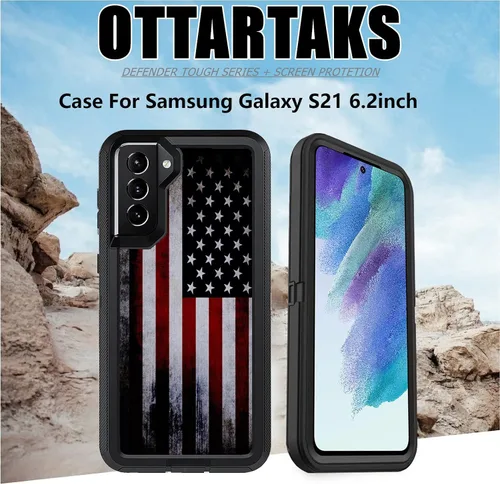 Vista 7 de Funda compatible con Samsung Galaxy S21 5G, diseño de bandera estadounidense antigua con protector de lente de cámara resistente