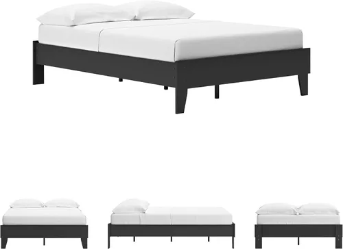 Vista 7 de Signature Design by Ashley Socalle - Cama plataforma matrimonial, color negro, minimalista sin cabecero, madera de ingeniería