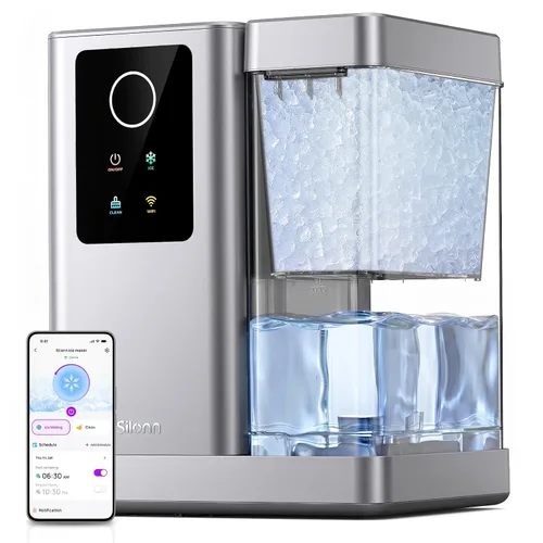 Vista 29 de Silonn Encimera para hacer hielo Nugget con cesta desmontable y asa Acero inoxidable desmontable
