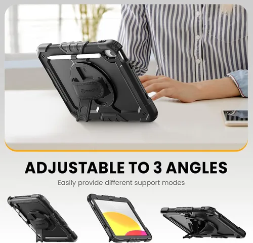 Vista 3 de Timecity - Funda para iPad de 9ª/8ª/7ª generación, de 10.2 pulgadas, funda protectora resistente con protector de pantalla, soporte giratorio Negro
