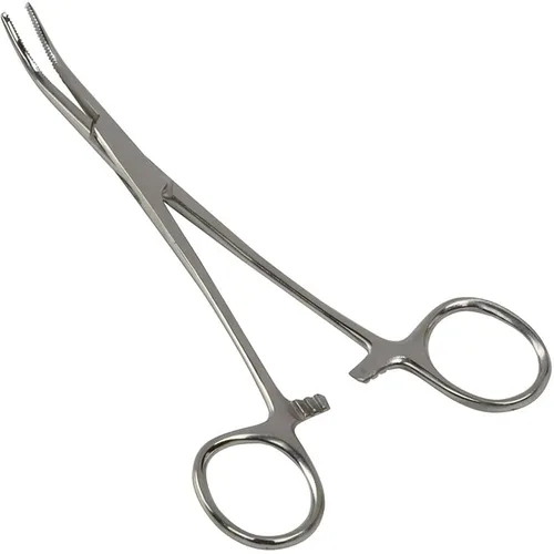 Vista 11 de Pinzas hemostáticas Kelly de precisión, pinzas de bloqueo, plateadas, acero inoxidable rectas y curvas (curvadas, 10,2 cm)