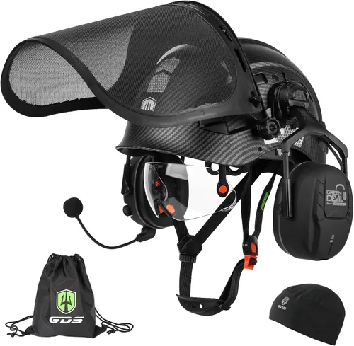 Vista 10 de Casco de seguridad para motosierra forestal GREEN DEVIL con orejeras Bluetooth Casco de arborista Casco duro con visera incorporada Protector facial