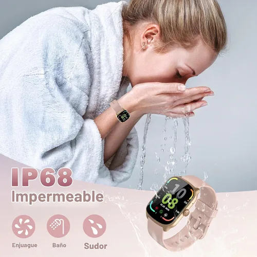 Vista 6 de STECEi Reloj inteligente para hombre, reloj inteligente con pantalla curva HD de 1.95 pulgadas, color rosa