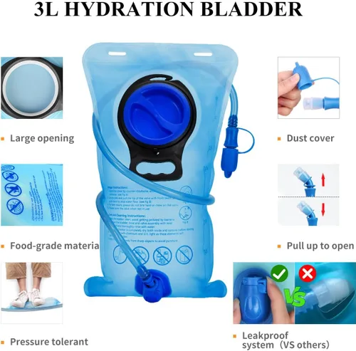 Vista 5 de NONSAR Mochila de hidratación, mochila de senderismo con vejiga de agua de 3 L, paquete de hidratación de aislamiento ligero, mochila de agua