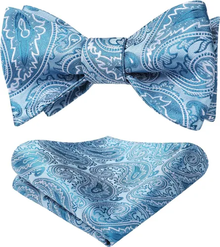 Vista 143 de HISDERN Pajaritas para hombre, corbatín de cachemira para hombre, corbata de lazo y bolsillo cuadrado, juego formal de esmoquin para boda