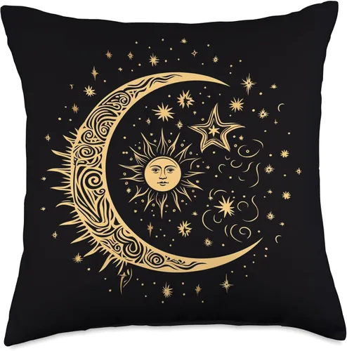 Vista 5 de Moon Sun Stars PopLove Co. Galaxy Night Sky Moon Lunar Stars Sun Love - Almohada de 16 x 16 pulgadas, multicolor