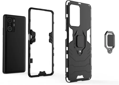 Vista 4 de MaiJin Compatible con Xiaomi Mi 11T, funda Mi11T Pro, soporte de agarre de anillo de metal, parachoques duro a prueba de golpes