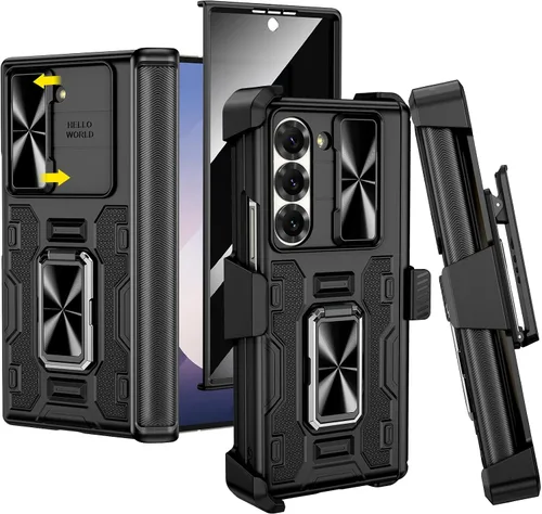 Vista 26 de VEGO - Funda para Galaxy Z Fold 4 con clip para cinturón y protector de pantalla 360°Ring Kickstand & Camera Cover, Hinge Protection Shockproof