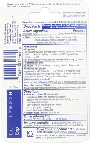 Vista 3 de Abreva Tratamiento de ampollas para herpes labial/fiebre, bomba 0.07 oz (2 g) (Abreva Pump)