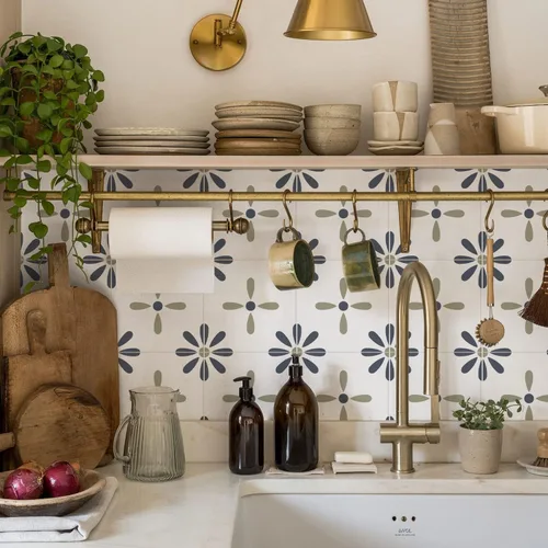 Vista 36 de Alwayspon 12 calcomanías de azulejos de pared retro florales mate para transferir, despegar y pegar, calcomanías de vinilo autoadhesivas