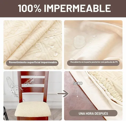 Vista 3 de Genina Fundas de asiento de silla impermeables para comedor, funda protectora para cocina, hotel (4, patrón 1-beige)