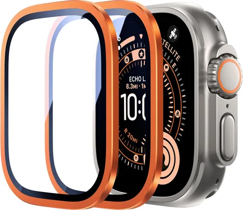 Vista 8 de Uyiton - Protector de pantalla para Apple Watch Ultra 4/3/2/1, vidrio para iWatch de 1.929 in Transparente (borde negro)