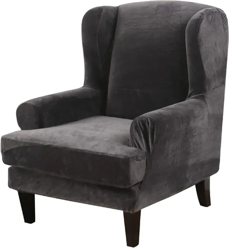 Vista 15 de MIFXIN Wingback - Funda para silla, de terciopelo de 2 piezas, elásticas, con funda de cojín, suave, lavable, protector de muebles para sala