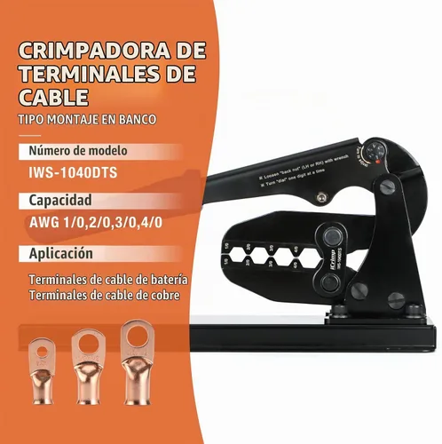 Vista 2 de iCrimp - Engarzadora de cable tipo montaje en banco para terminales de cable de batería y terminal de cable de cobre AWG 1/0, 2/0, 3/0, 4/0