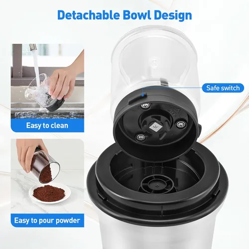Vista 7 de Secura Brands - Molinillo eléctrico para café y especias For Spices, Coffee Bean, Glass, 2 Removable Bowl, Pulse Control, Dry and Wet Grinding