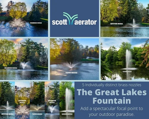 Vista 3 de Scott Aerator Great Lakes - Fuente de estanque grande - 3/4 HP 115V con cable de 100 pies Fuente de aireación para lagos y estanques Acero