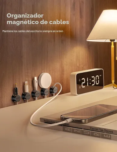 Vista 2 de JOYROOM - Paquete de 9 soportes magnéticos para cables ocultadores de cables adhesivos, organizador de cables para escritorio, mesita de noche, mesa