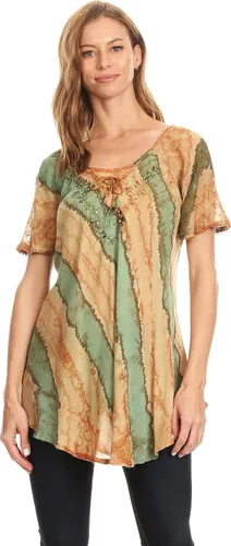 Vista 5 de Sakkas Valencia Tie Dye - Camiseta de manga casquillo con cordón adornado y cuello redondo