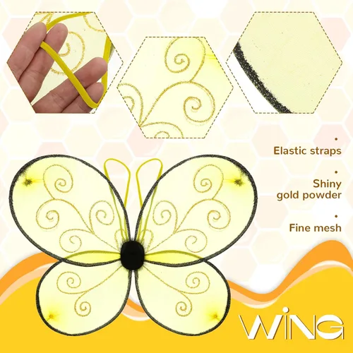 Vista 5 de SATINIOR Bee Costume Kit for Women Tutu Skirt Bee Wings Headband Striped High Leg Warmers for Halloween Cosplay Party
