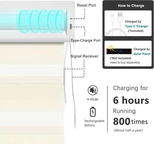 Vista 6 de Changshade - Persianas de cebra motorizadas para ventanas con filtro de luz para ventanas interiores, control de motor con cuerda de tracción