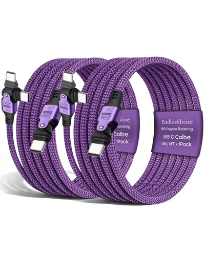 Vista 13 de Cable USB tipo C a C de rotación de 180° PD 240 W (1 paquete de 3.3 pies) USB2.0 480MBPS y cable de transferencia de datos Cable de carga