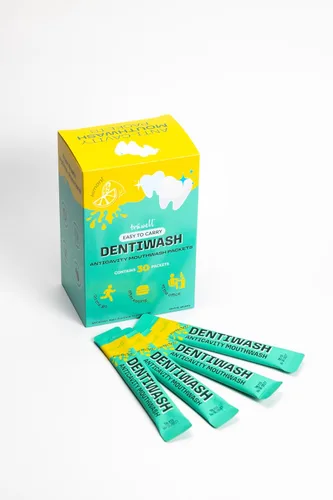 Vista 2 de Mouthwash Dentiwash - Paquetes portátiles de tamaño de viaje, sin alcohol, tensioactivo, conservantes y colorantes artificiales, evita caries