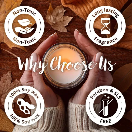 Vista 6 de Wax & Wit Hello Fall Velas perfumadas para el hogar – Nuez moscada, Clavo, Canela, Sidra – Regalos perfectos de decoración del hogar para otoño
