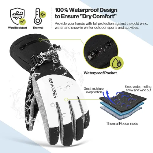 Vista 2 de Hikenture Guantes de esquí para hombres y mujeres 3M Thinsulate guantes de nieve impermeables aislados - Guantes de snowboard para clima frío
