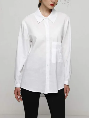 Vista 2 de FTCayanz Blusas casuales de lino para mujer, cuello en V, manga larga, con botones