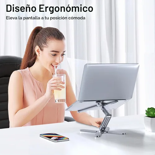 Vista 2 de LIENS Soporte ajustable para laptop con base giratoria de 360°, elevador de aluminio para computadora portátil plegable para escritorio, soporte
