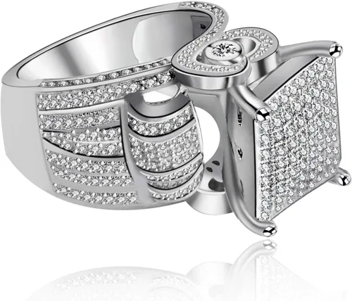 Vista 7 de Uloveido Anillo cuadrado de 0.4 pulgadas de ancho para mujer, anillo de compromiso de arquitectura de corazón, anillo de cóctel para niñas RA0221