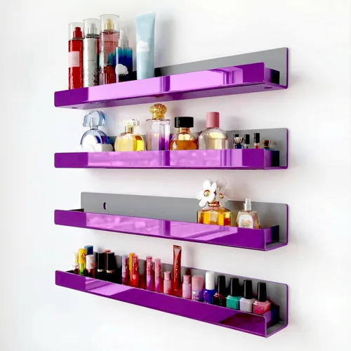 Vista 22 de Paquete de 4 estantes acrílicos negros de 15 pulgadas, estantería flotante negra para habitación de los niños, estante moderno para esmalte de uñas
