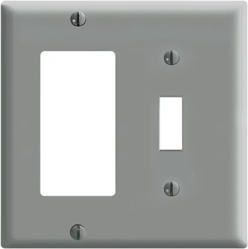 Vista 2 de Leviton Placa de pared combinada de dispositivos GFCI de 2 ventanas, 1 palanca, 1 palanca, tamaño estándar, termoestable, montaje para dispositivo