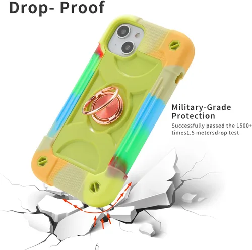 Vista 2 de JIFVIK Funda compatible con iPhone 14 Plus de 6.7 pulgadas con anillo, silicona suave y policarbonato duro, protección de grado militar: funda