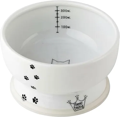 Vista 11 de NECOICHI - Cuenco elevado para agua para gatos, elevado, con líneas de medición, apto para lavavajillas y microondas (gato, extra alto) color blanco