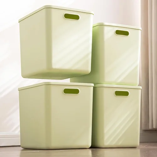 Vista 11 de Paquete de 4 contenedores grandes de plástico blanco con tapas, caja de juguetes con asa, contenedores organizadores para bebé, guardería, estantes
