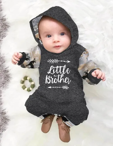 Vista 2 de Ropa de bebé niño, estampado de letras de manga larga mameluco ropa de bebé para niño