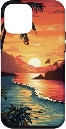 Vista 12 de Funda para iPhone 14 Sunset Beach con palmeras, colorida estética Hawaii