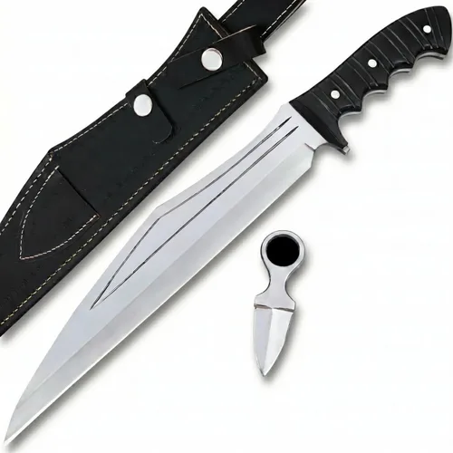 Vista 14 de Cuchillo Bowie con funda, cuchillo de caza de hoja fija para camping, senderismo, bushcraft, equipo al aire libre, cuchillo de supervivencia