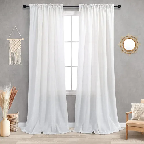 Vista 139 de KOUFALL Juego de 2 cortinas de puerta francesa, cortinas de lino para puerta/ventana, cortina transparente boho para cristal lateral delantero
