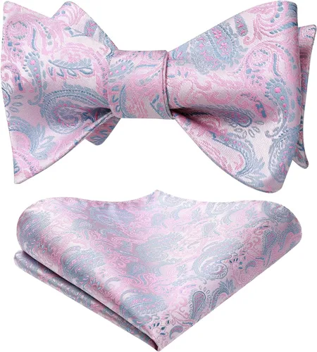 Vista 106 de HISDERN Pajaritas para hombre, corbatín de cachemira para hombre, corbata de lazo y bolsillo cuadrado, juego formal de esmoquin para boda
