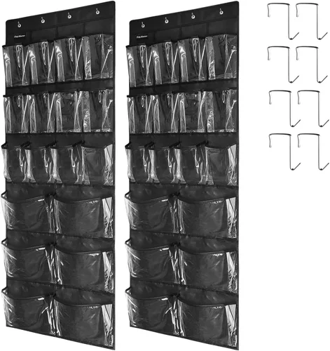 Vista 12 de Paquete de 2 organizadores de zapatos transparentes colgantes extra grandes para colgar sobre la puerta, organizador de zapatos de armario, 12+6