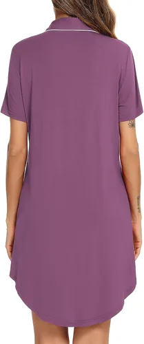 Vista 45 de Samring Camisón de pijama para mujer, manga corta/larga, con botones, camisón para dormir, camisón para novio, talla XXL