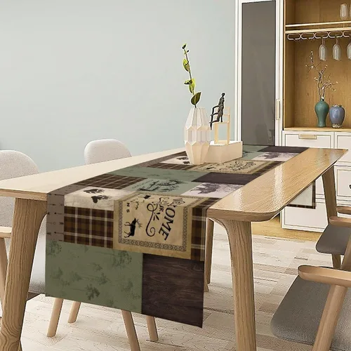 Vista 3 de Camino de mesa rústico de oso, estilo campestre, pino, alce, vida silvestre, para decoración del hogar, cocina, mesa de comedor, 13 x 36 pulgadas