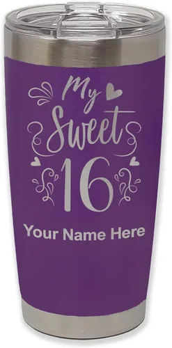 Vista 38 de LaserGram Taza aislada al vacío de 20 onzas, My Sweet 16, grabado personalizado incluido (gris)