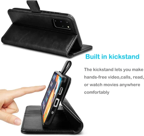 Vista 4 de Tekcoo Funda para Galaxy S20 Plus, funda con bloqueo RFID de alta calidad con ranuras para tarjetas y soporte, color negro