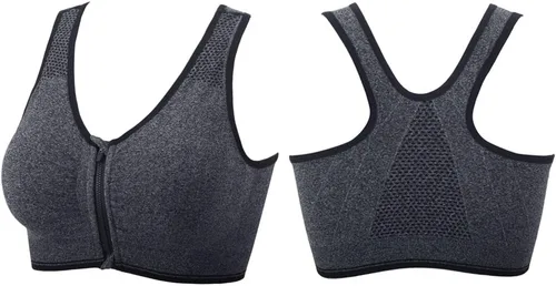 Vista 2 de Medium Support and Removable Pad Tank Top Racerback Post Surgery Sports Bras for Women Albaricoque/Negro/Gris